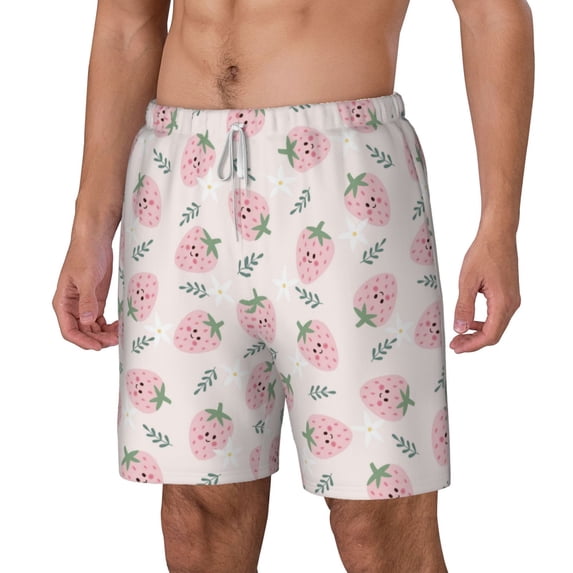 Picia Floral Strawberr pattern Mens Swim Trunks with Compression Liner Stretch Beach Shorts Quick Dry with Zipper Pockets No-Chafing Board Shorts-XX-Large