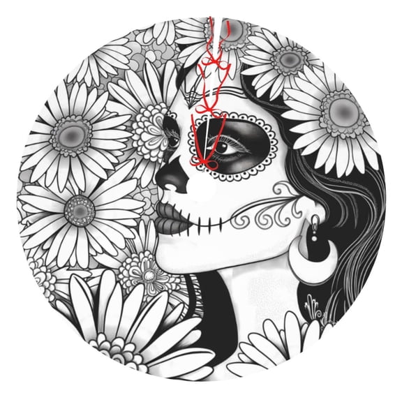 Picia Floral Sugar Skull Portrait Print Christmas Tree Skirt , Christmas Tree Skirt Ornaments for Merry Christmas Holiday Party Decorations Indoor Outdoor-48"
