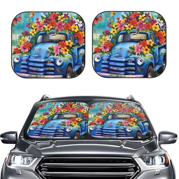 Picia Floral Truck Welcome 2 Piece Car Windshield Sun Shade Foldable | Foldable Sun Shield for Front Window Blocks UV Rays and Keeps Your Vehicle Cool-Medium