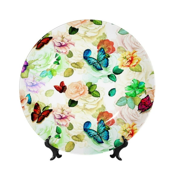 Picia Floral Vintage Pattern Bone China Decorative Plate – Wall Decor with Stand and Adhesive, Elegant Ornament for Living Room, Office, or Entryway-6in