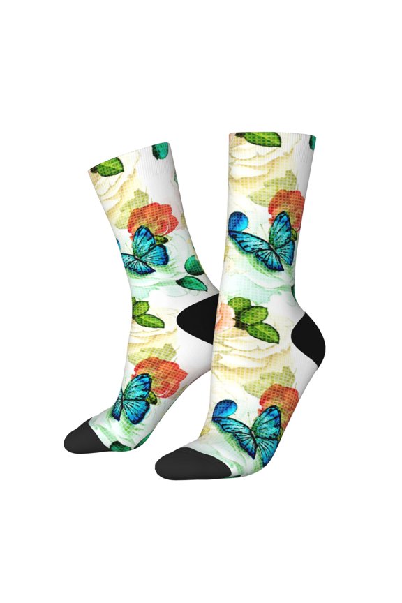 Floral Vintage Print Athletic Socks for Men & Women – Cushioned Moisture-Wicking Crew Socks for Sports, Running, and Training, Soft & Breathable Size 5-11