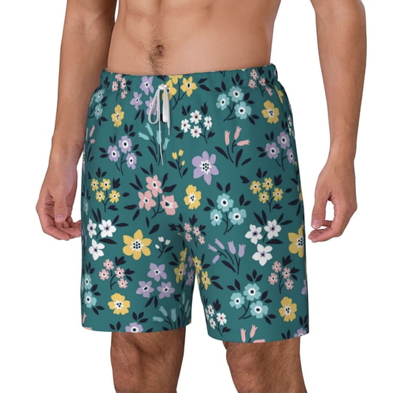 Picia Floral pattern Mens Swim Trunks with Compression Liner Stretch Beach Shorts Quick Dry with Zipper Pockets No-Chafing Board Shorts-XX-Large