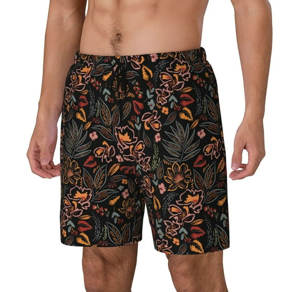 Picia Floral pattern Mens Swim Trunks with Compression Liner Stretch Beach Shorts Quick Dry with Zipper Pockets No-Chafing Board Shorts-