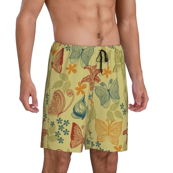 Picia Floral with Butterflies Pajama Shorts for Men, Men's Pajama Bottoms, Sleepwear,Short Pajama Pants-3X-Large