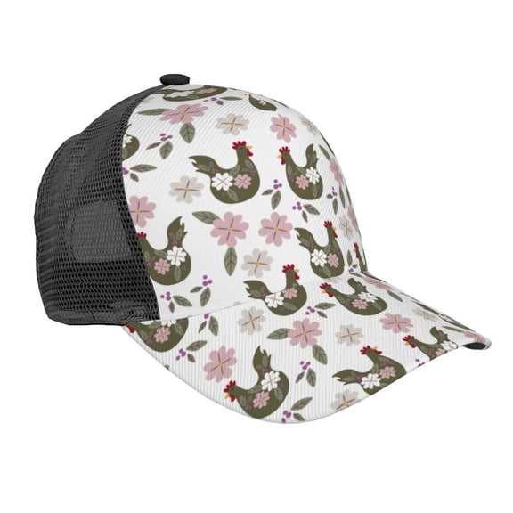Picia Flowe Rooster Pattern Trucker Hat,Baseball Cap,Sun Protection Cap,Stylish Headwear,Leisure Cap,Outdoor Sports Cap
