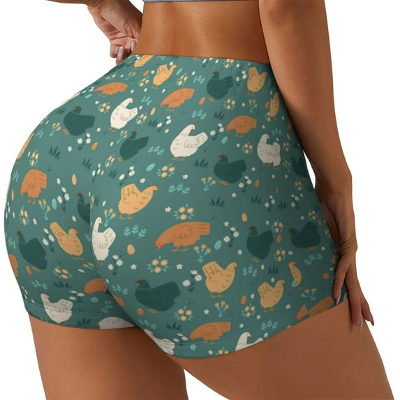 Picia Flowe Rooster Printed Workout Shorts for Women Seamless Scrunch Butt Lifting High Waisted Yoga Gym Booty Running Moisture-wicking Short Pants-XX-Large