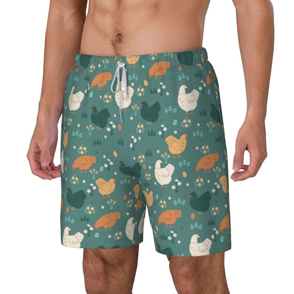 Picia Flowe Rooster pattern Mens Swim Trunks with Compression Liner Stretch Beach Shorts Quick Dry with Zipper Pockets No-Chafing Board Shorts-Medium