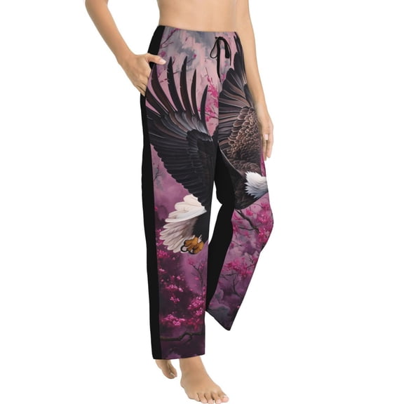 Picia Flower Bald Eagle Womens Soft Woven Cotton Elastic Waistband Sleep Pajama Pant Lounge Sleep Pant With Pockets And Drawstring-Large