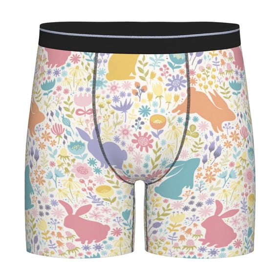 Picia Flower Color Rabbit Pattern Men's Athletic Long Leg Briefs , Performance Stretch Underwear,Moisture-Wicking