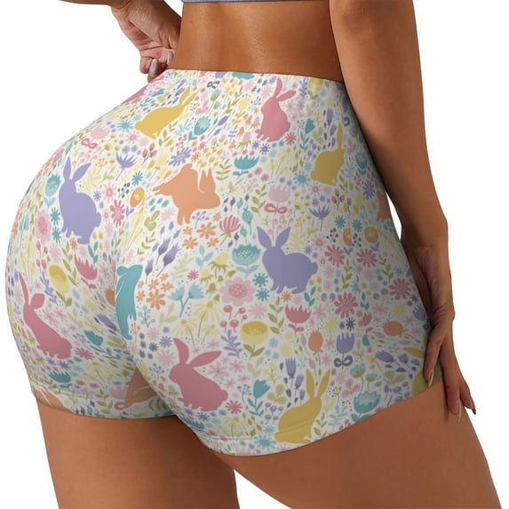 Picia Flower Color Rabbit Printed Workout Shorts for Women Seamless Scrunch Butt Lifting High Waisted Yoga Gym Booty Running Moisture-wicking Short Pants-Large