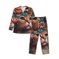 thumbnail image 1 of Picia Flower Crown Cat Pattern Men’s Long-Sleeve Sleepwear Set - Soft 2-Piece Loungewear with Pockets, Comfy PJs for Relaxing Nights-X-Large, 1 of 7