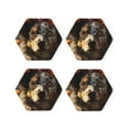 thumbnail image 1 of Picia Flower Crown Dog Printed Leather Coasters for Drinks, 4" Drink Coasters Set of 4 for Tabletop Protection, Handmade Luxurious Home Décor and Housewarming Gift -Hexagon, 1 of 6
