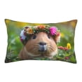 thumbnail image 1 of Picia Flower Crown Guinea Pig Pattern Plush Pillow Case – Soft and Cozy Cushion Cover, Hypoallergenic Throw Pillow Case for Home Decor-16"x24", 1 of 6