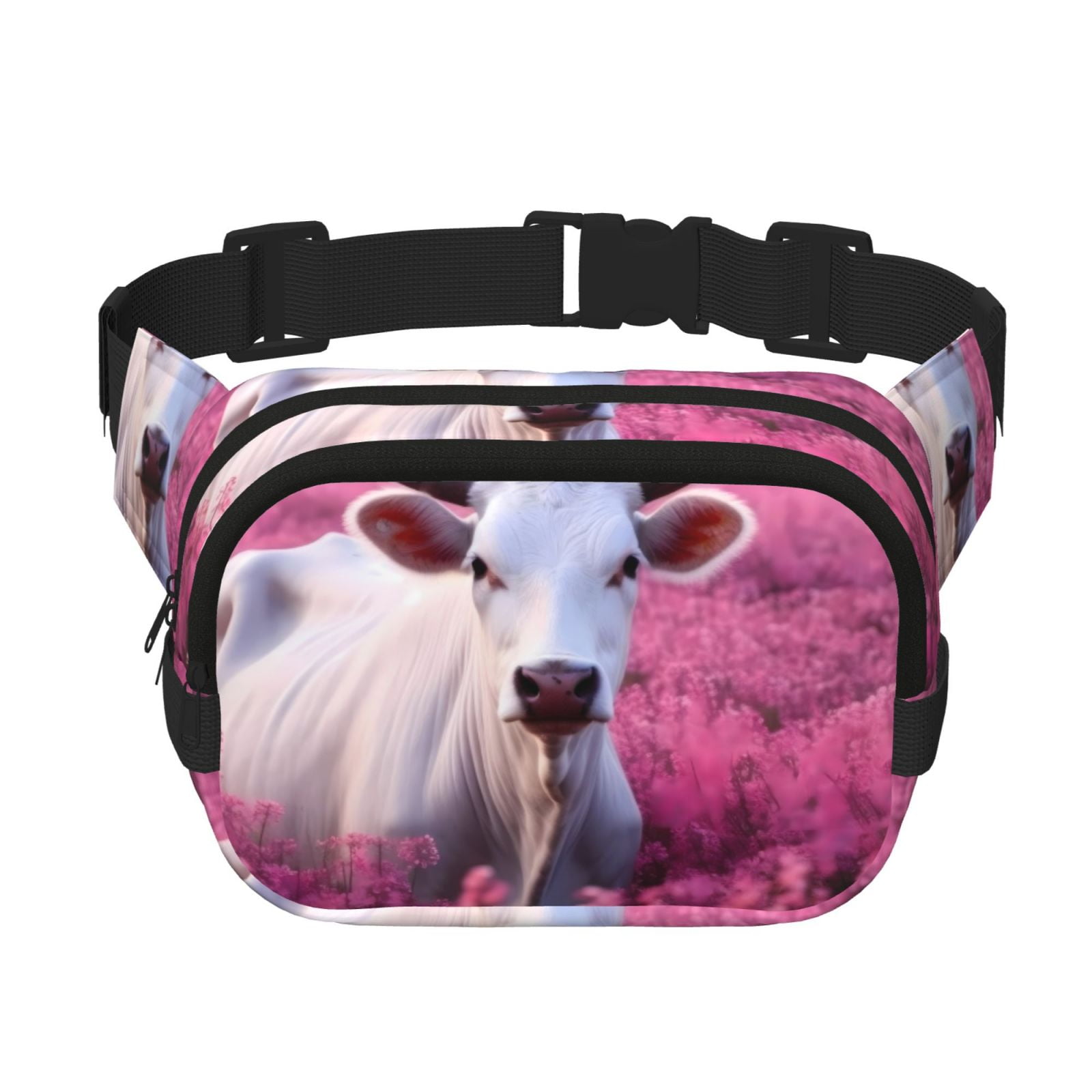 Picia Flower Field Cow Print Square Double-Layer Waist Bag Mini Adjustable Waist Belt Bag Exercise Running Travel Hiking