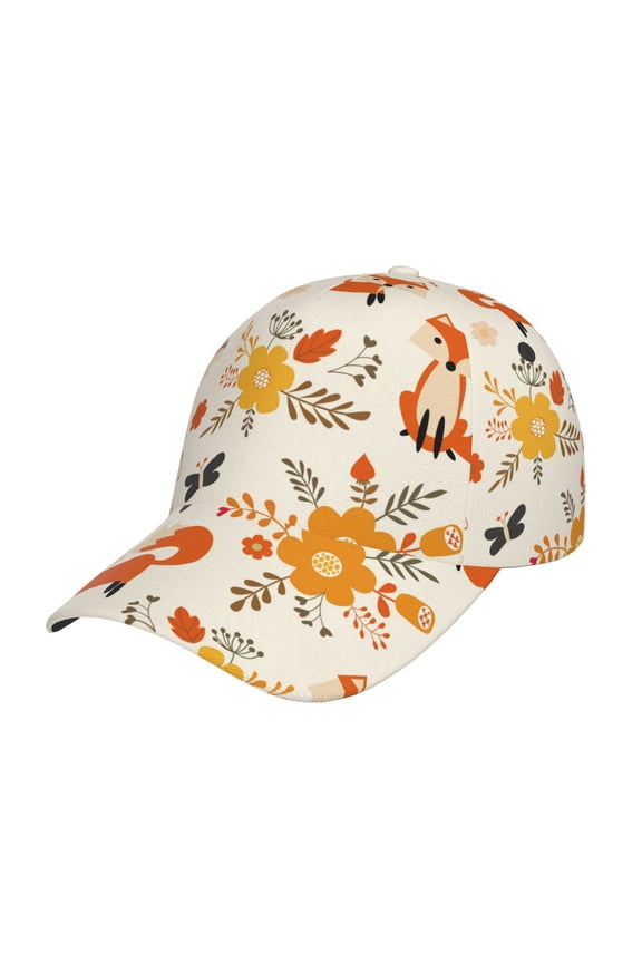 Flower Fox pattern Trucker Low Profile Hat Men Women Baseball Cap Dad Hat Adjustable Unconstructed Plain Cap