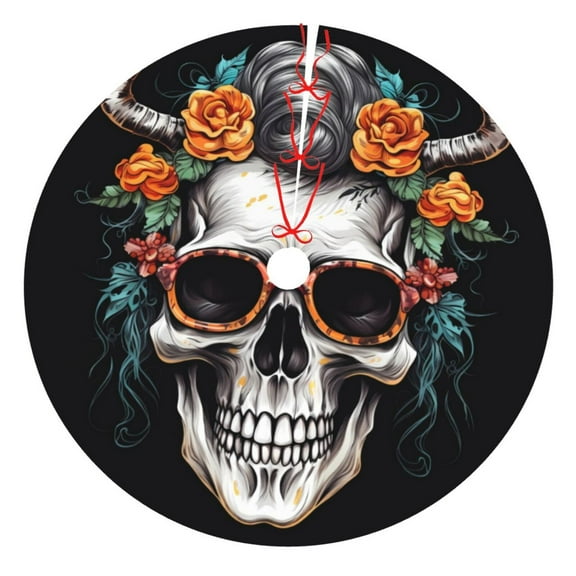 Picia Flower Horn Skull A Print Christmas Tree Skirt , Christmas Tree Skirt Ornaments for Merry Christmas Holiday Party Decorations Indoor Outdoor-36"