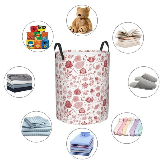 Picia Flower Leaves Large Laundry Basket, Waterproof, Freestanding Laundry Hamper, Collapsible Tall Clothes Hamper with Extended Handles-Small