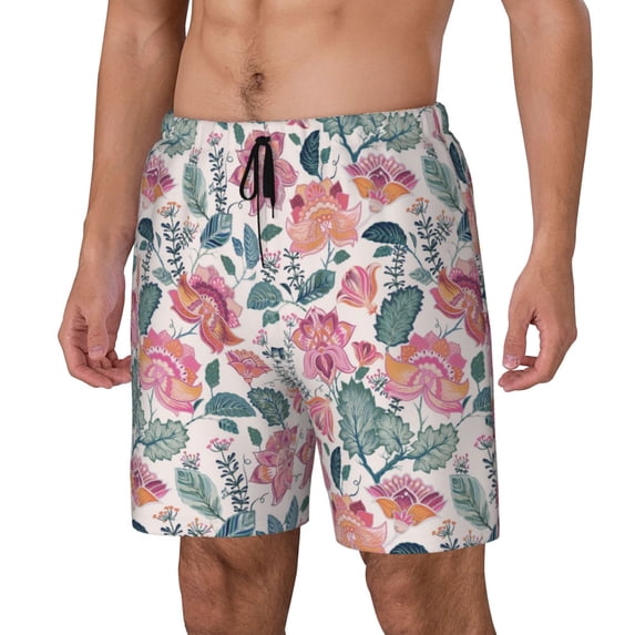 Picia Flower Leaves pattern Mens Swim Trunks with Compression Liner Stretch Beach Shorts Quick Dry with Zipper Pockets No-Chafing Board Shorts-Large