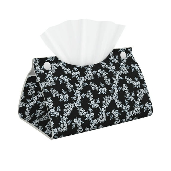 Picia Flower Pattern Long Tissue Box Cover,PVC Leather Triangle Holder,Tissue Box Holder with Magnetic Bottom,Facial Paper Organizer Dispenser-7.9"X4.9"X4.5"