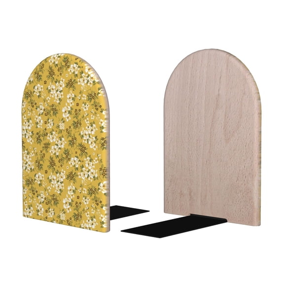 Picia Flower Pattern Wood Bookends for Shelves,Non-slip Bookends, Heavy Duty Wooden Bookend Support,1 Pair