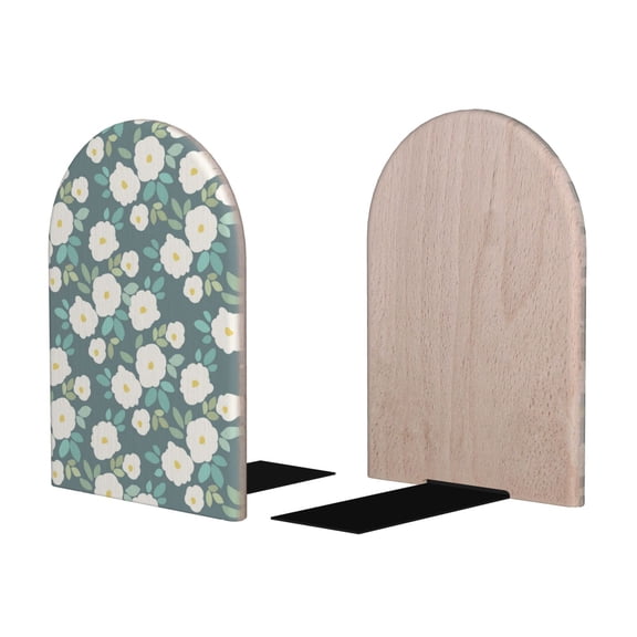 Picia Flower Pattern Wood Bookends for Shelves,Non-slip Bookends, Heavy Duty Wooden Bookend Support,1 Pair