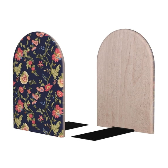 Picia Flower Pattern Wood Bookends for Shelves,Non-slip Bookends, Heavy Duty Wooden Bookend Support,1 Pair