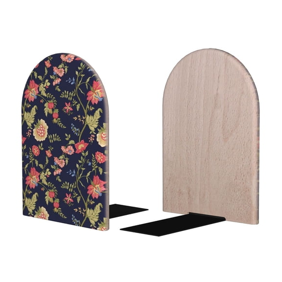 Picia Flower Pattern Wood Bookends for Shelves,Non-slip Bookends, Heavy Duty Wooden Bookend Support,1 Pair