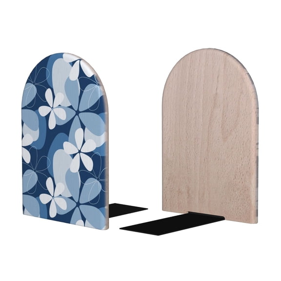 Picia Flower Pattern Wood Bookends for Shelves,Non-slip Bookends, Heavy Duty Wooden Bookend Support,1 Pair