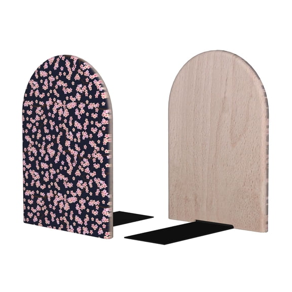 Picia Flower Pattern Wood Bookends for Shelves,Non-slip Bookends, Heavy Duty Wooden Bookend Support,1 Pair