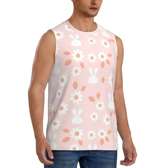 Picia Flower Rabbit mens Cotton Tank Undershirts , Moisture-wicking Ribbed Tanks, Lightweight Cotton Tank Undershirts-