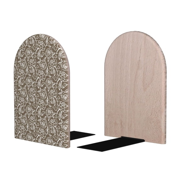 Picia Flower Rose Pattern Wood Bookends for Shelves,Non-slip Bookends, Heavy Duty Wooden Bookend Support,1 Pair