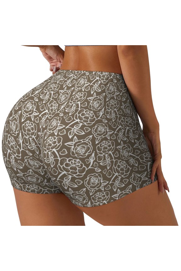 Flower Rose Printed Workout Shorts for Women Seamless Scrunch Butt Lifting High Waisted Yoga Gym Booty Running Moisture-wicking Short Pants-