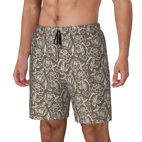 Picia Flower Rose pattern Mens Swim Trunks with Compression Liner Stretch Beach Shorts Quick Dry with Zipper Pockets No-Chafing Board Shorts-XX-Large