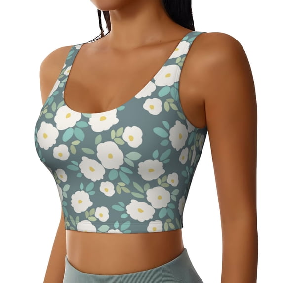 Picia Flower Sports Bra for Women,Padded Strappy Sports Bras Medium Support Yoga Bra with Removable Cups,Running Yoga Bra-Large