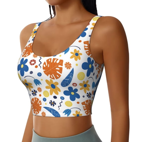 Picia Flower Sports Bra for Women,Padded Strappy Sports Bras Medium Support Yoga Bra with Removable Cups,Running Yoga Bra-