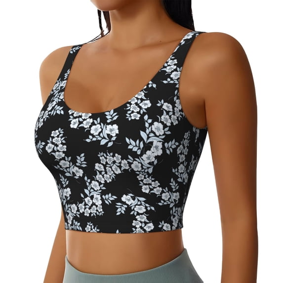 Picia Flower Sports Bra for Women,Padded Strappy Sports Bras Medium Support Yoga Bra with Removable Cups,Running Yoga Bra-