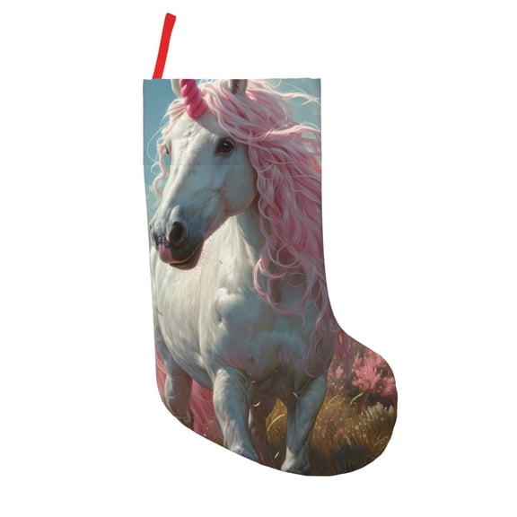 Picia Flower White Horse (2) for 18in Christmas Stockings, Xmas Stocking for Kids, Holiday and Family Stocking for Fireplace or Party Decoration