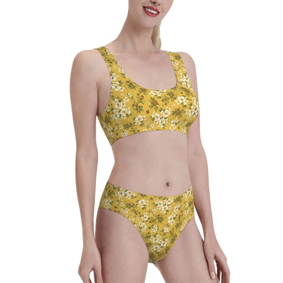 Picia Flower Women's High Waisted Bikini Scoop Neck Swimsuit Two Pieces Bathing Suit-Small