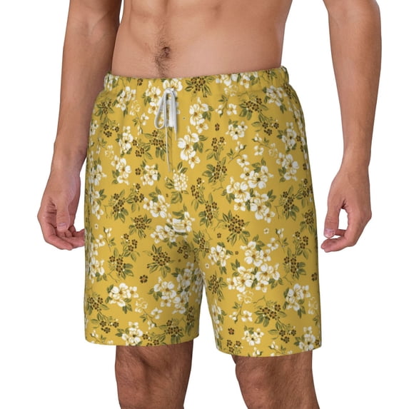 Picia Flower pattern Mens Swim Trunks with Compression Liner Stretch Beach Shorts Quick Dry with Zipper Pockets No-Chafing Board Shorts-3X-Large