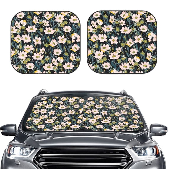 Picia Flowers 2 Piece Car Windshield Sun Shade Foldable | Foldable Sun Shield for Front Window Blocks UV Rays and Keeps Your Vehicle Cool-Large