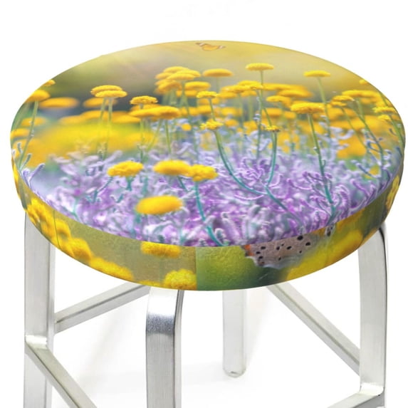 Picia Flowers And Butterflies pattern Round Stool Covers Comfy Seat Covers Stretch Removable WashableChair Slipcover Round Bar Chair Cushion Cover-12 inch