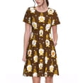 thumbnail image 1 of Picia Flowers And Gnomes Bees Pattern Women's Short Sleeve Summer Dress Pleated Loose Swing Knee Length Short Sleeve Swing Dresses, 1 of 6
