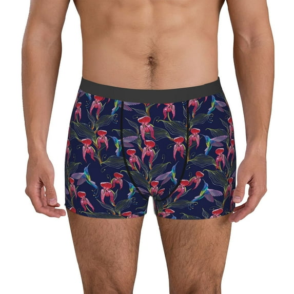 Picia Flowers And Humming Bird Pattern Men’s Boxer Briefs – Soft & Breathable Underwear, Stretchy & Comfortable Fit, Supportive Pouch Design, Moisture-Wicking-XX-Large