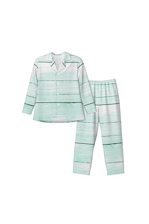 Flowers And Turquoise Wooden Pattern Men’s Long-Sleeve Sleepwear Set - Soft 2-Piece Loungewear with Pockets, Comfy PJs for Relaxing Nights-XX-Large