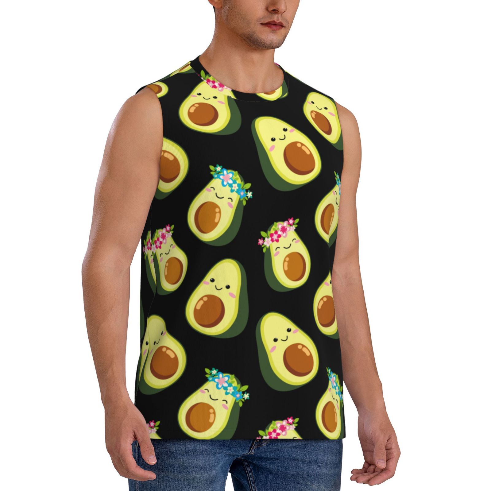 Picia Flowers Avocado mens Cotton Tank Undershirts , Moisturewicking