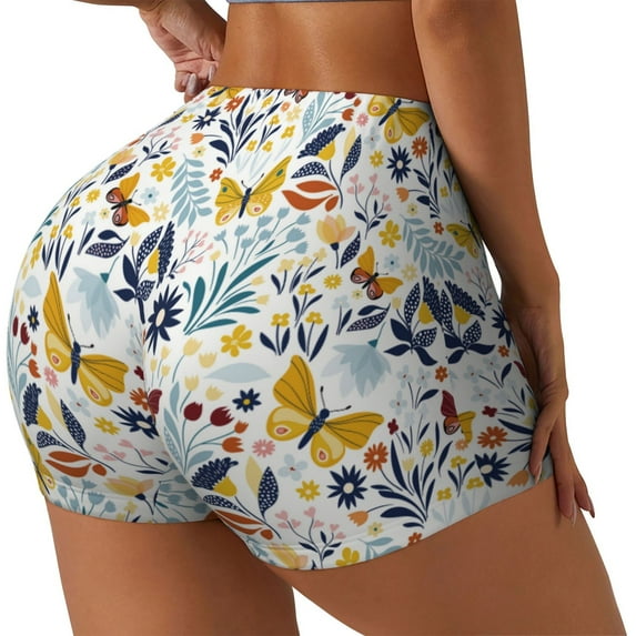 Picia Flowers Butterfly Printed Workout Shorts for Women Seamless Scrunch Butt Lifting High Waisted Yoga Gym Booty Running Moisture-wicking Short Pants-Large