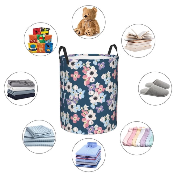 Picia Flowers Large Laundry Basket, Waterproof, Freestanding Laundry Hamper, Collapsible Tall Clothes Hamper with Extended Handles-Medium