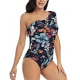 thumbnail image 1 of Picia Flowers ad Butterflies Pattern Women's One Piece Swimsuits,One Shoulder Swimwear Asymmetric ,Ruffle Monokinis Bathing Suits,High Waisted Flattering Bathing Suits-Large, 1 of 8