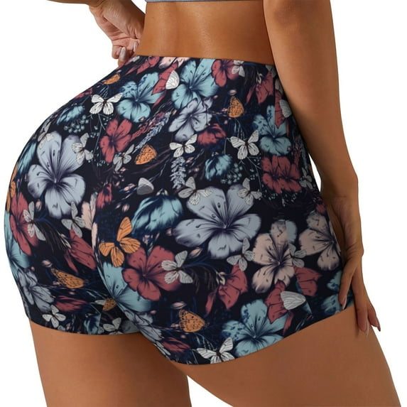 Picia Flowers ad Butterflies Printed Workout Shorts for Women Seamless Scrunch Butt Lifting High Waisted Yoga Gym Booty Running Moisture-wicking Short Pants-Medium