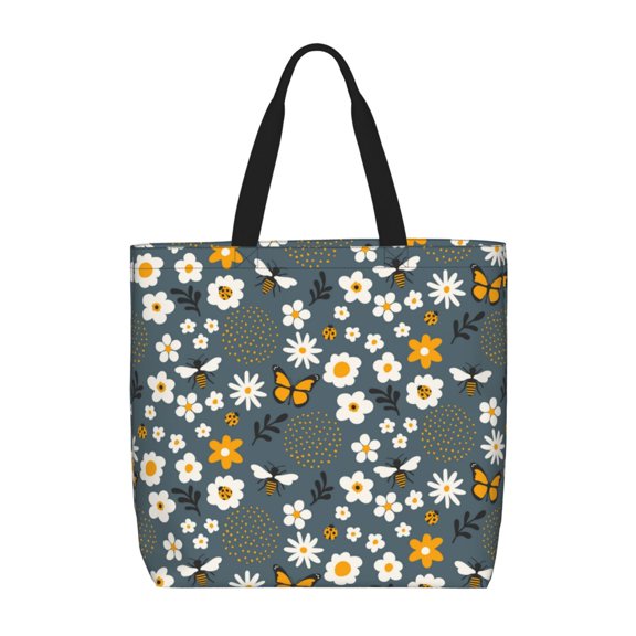 Picia Flowers and Bee for Tote Bag for Women with Zipper, Gym Tote with Compartments, Laptop Work Tote Nurse Dance Yoga Bag for Sport, Travel